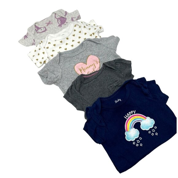 Baby Girl's - 5 Body Suits - Navy‎ Blue, Greys, and White - Size 3-6 M - Picture 1 of 11